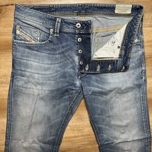Diesel Jeans Men 32x30 Blue Larkee Straight Leg Stretch Thrashed Denim 0840F Y2K